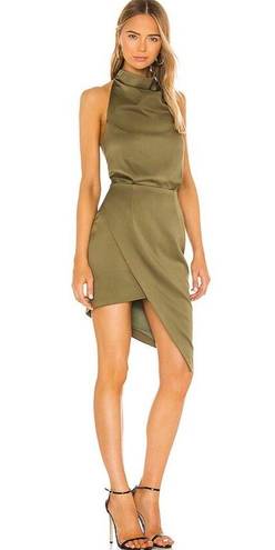 Elliatt NWT  Camo Olive Green Satin Halter Asymmetric Cocktail Mini Dress XS