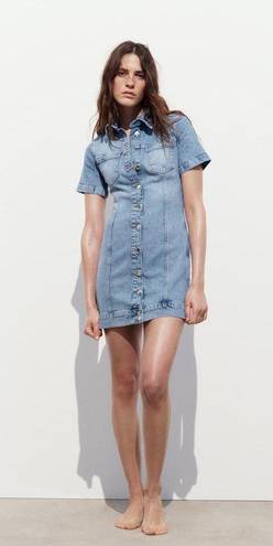 ZARA Dress mini denim jeans button up collar casual short sleeve