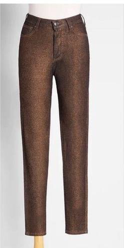 Modcloth  Metal Dipped and Dapper Skinny Jeans in Bronze Brown Size 6