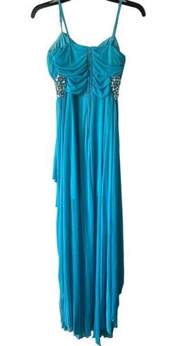 B Darlin  Blue Dress 5/6 Formal High Low Beaded Tulle Adjustable Sleeveless