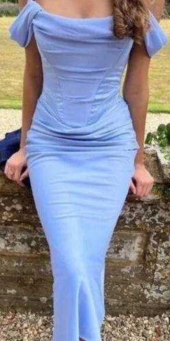 House Of CB  'Natalya' Sky Satin Corset Midi Dress Blue Size S