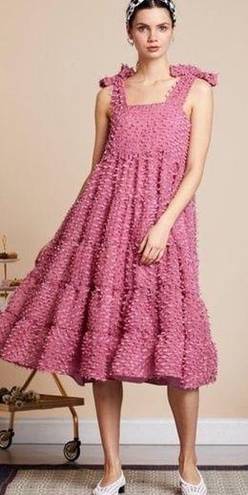 Likely NWOT Sister Jane  Lady Pink Pom Pom Babydoll Tiered Midi Dress XS Barbie