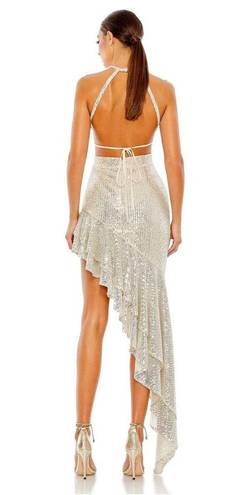 Mac Duggal  Ieena 11274 Sequined Silver Halter Cut Out Ruffle Dress 2 NWT