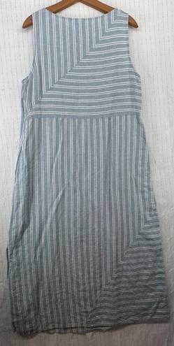 J.Jill  Love Linen Maxi Dress Sz L Blue Striped Beachy Casual Pockets Classic