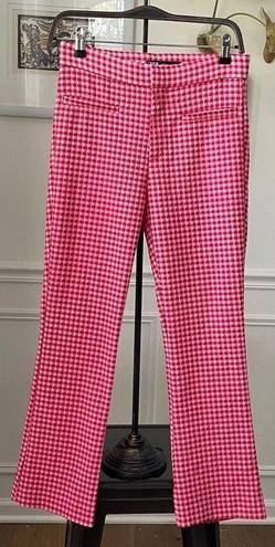 ZARA  Red Pink Gingham Cropped Mini Flare Trouser Pants S