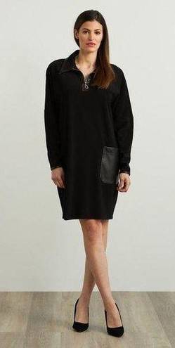 Joseph Ribkoff NEW  Leatherette Accent Black Relax Fit Long Sleeve Dress Size 10