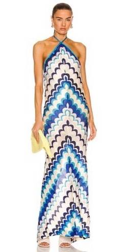 Alexis  Celestine Halterneck Maxi Dress in Blue Waves Sz XL