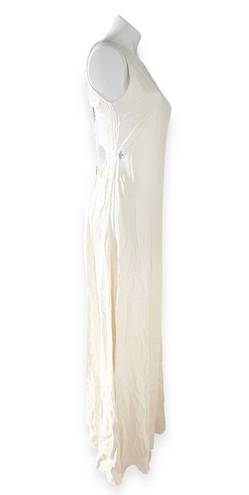 L'Academie  Acton Maxi Dress, Open Back Tie Neck, Ivory Satin Size S, New w/Tag