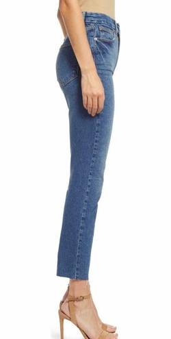 Good American New  Slim Straight High Rise Raw Hem Ankle Jeans Blue Size 4 / 27