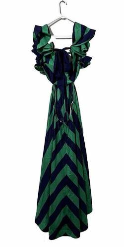 Zimmermann  Tiggy Frill Shoulder Maxi Striped Blue Green Dress Size 3 AU / US 10