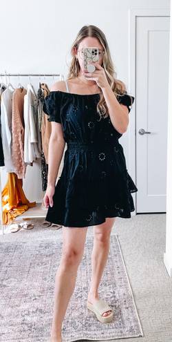 AQUA  Black Eyelet Swim Cover Up Dress