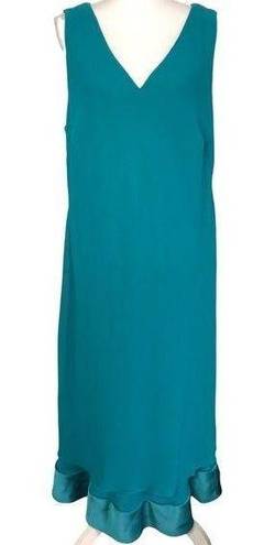 Talbots  Women’s V-neck Chiffon Overlay Turquoise Tank Maxi Dress