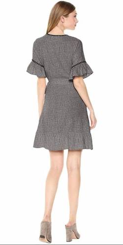 Moon River Heather Gray Blanket Stitch Linen Blend Ruffle Wrap Mini Dress