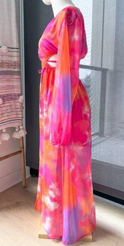 Bershka  Tropical Sunset Long Balloon Sleeves Midi Dress Women’s Size Medium