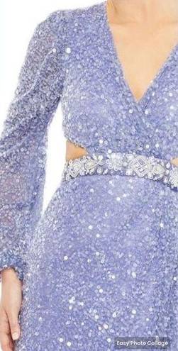Mac Duggal NWT  Gorgeous Sequined Faux Wrap Cut Out Puff Sleeve Gown Dress