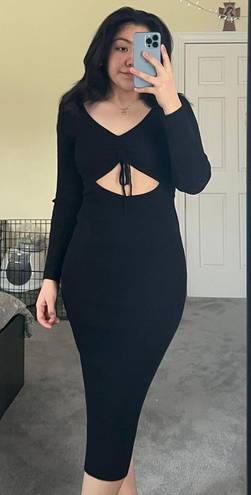 All in Favor Gathered Front Cutout Long Sleeve Rib Midi Dress