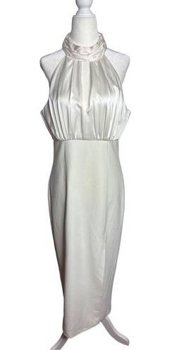 Cinq à Sept  Emerie Halter White Satin Bridal Midi Dress Size‎ 10 Women's