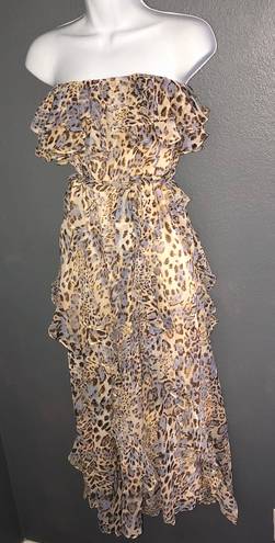 Bardot Rumi Leopard Animal Print Midi Strapless Spring Dress Womens Medium 8