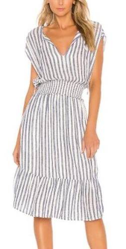 Rails  Ashlyn Rio Striped Cap Sleeve Smocked Tie Neck Midi Dress Blue White XS