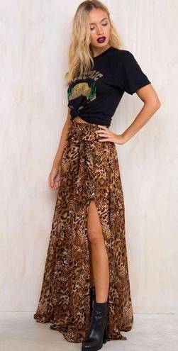 LIONESS NWT Princess Polly/ Nasty gal leopard animal print chiffon High Waisted maxi skirt