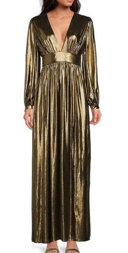 Gianni Bini - Zella Gold Plunging V-Neck Long Sleeve V-Back Front Slit Column Gown