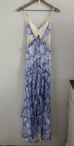 Free People  China Doll Goddess Lace Tiered Ruffles Crinkly Maxi Dress 6