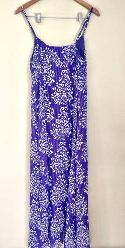 INC Vintage Silk Blend Beaded Strap Floral Print Maxi Dress Purple White Size 10