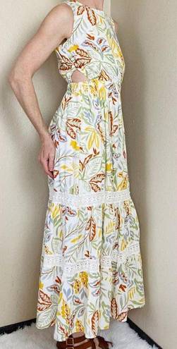 Jessica Simpson Yellow & Green Leaf Printed Cut-Out Maxi Dress