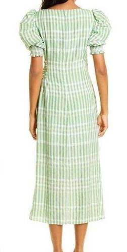 Cinq à Sept Cinq A Sept Dress Gia Plaid Puff Sleeve Green Midi Dress Size 6