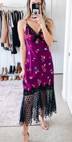 Rebecca Taylor Purple Floral Lace Midi Dress