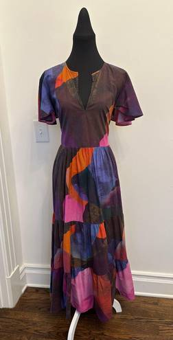 Tuckernuck  Oliphant Designs V-Neck Maxi Dress Watercolor Print Pockets 