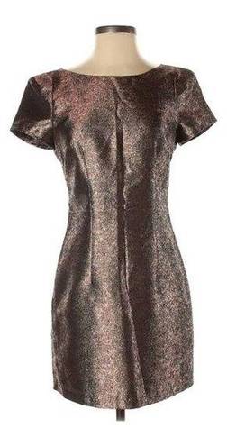 Ladakh  Womens Metallic Bronze Short Sleeve Mini Cocktail Dress Size 4 NYE Party