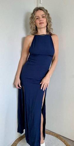 Indah  Double Slit Open Back Maxi Dress in Navy