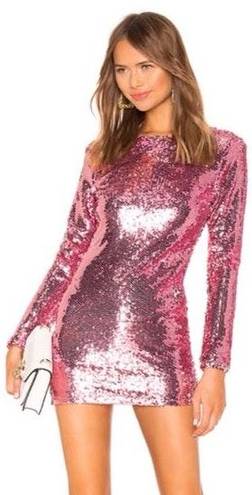 Revolve Long Sleeve Pink Sequin Mini Dress