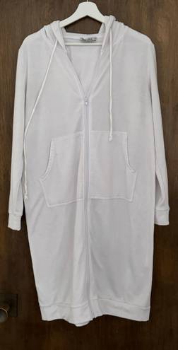 Grace Karin White Knee Length Full Zip Hoodie Cardigan with Kangaroo Pocket, size M