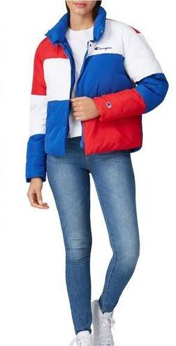 Champion NWOT  Colorblock Surf The Web Puffer Coat Puffy Jacket Red White Blue XL