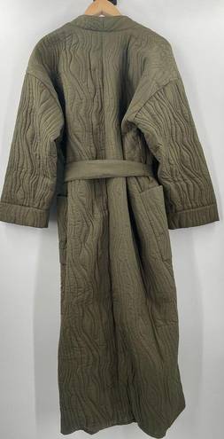 Johnny Was CALME  Coat Size Large Ava Quilted Robe Coat Olive Green Belt NWT