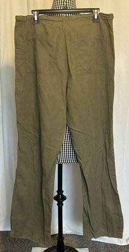 United Colors Of Benetton Benetton Flat Front Wide Leg Linen/Cotton Army Green Pants Womens Size XL