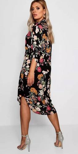 Boohoo Floral Long Sleeve Button Down Dress