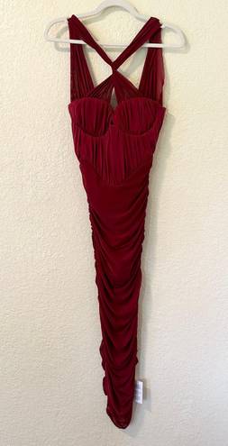ASOS NWT  Design Corset Halter Mesh Ruched Midi Dress in Oxblood Size 4