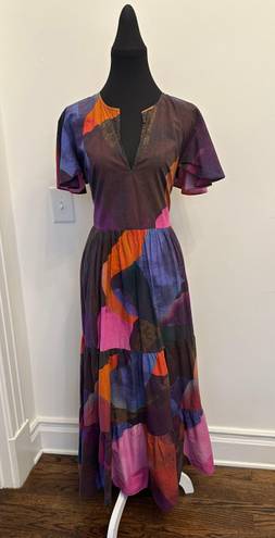 Tuckernuck  Oliphant Designs V-Neck Maxi Dress Watercolor Print Pockets 