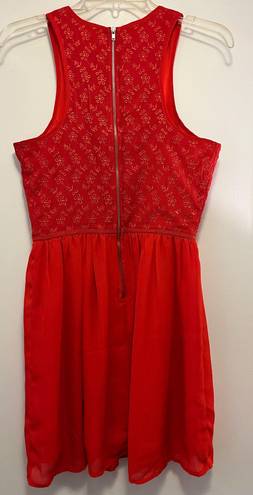 Socialite Red Eyelet Chiffon Skater Sleeveless Dress - Size Medium