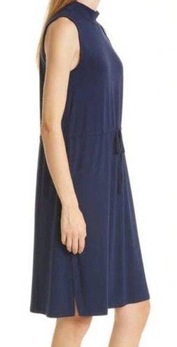 Eileen Fisher . Mock Neck Tie Waist Sleeveless Dress.