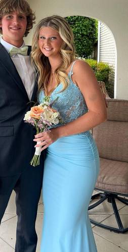 La Femme blue corset prom dress