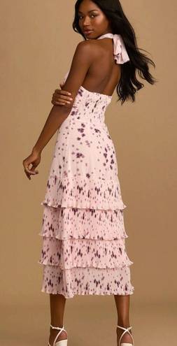 Lulus Fated for Love Pink Floral Print Pleated Halter Midi Dress