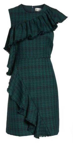 Chelsea28  green black plaid ruffled sheath dress size 8