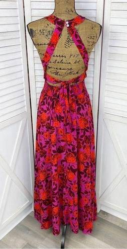 Abel the label Floral Charlotte Halter Maxi Dress Purple Pink XS