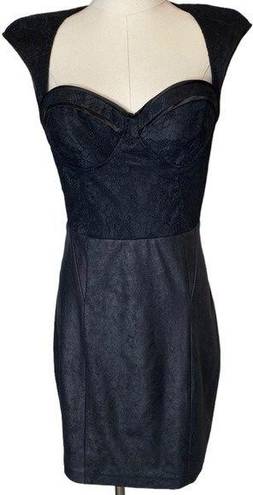 Guess  Lace Bustier Corset and Faux Suede Bodycon Black Mini Dress, size 6