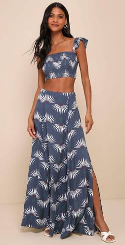 Lulus Trancoso Dusty Blue Floral Print Two-Piece Maxi