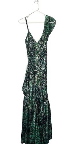 Alice + Olivia 🆕  Emerald Green Shanel Animal Print Maxi Dress Sz 4